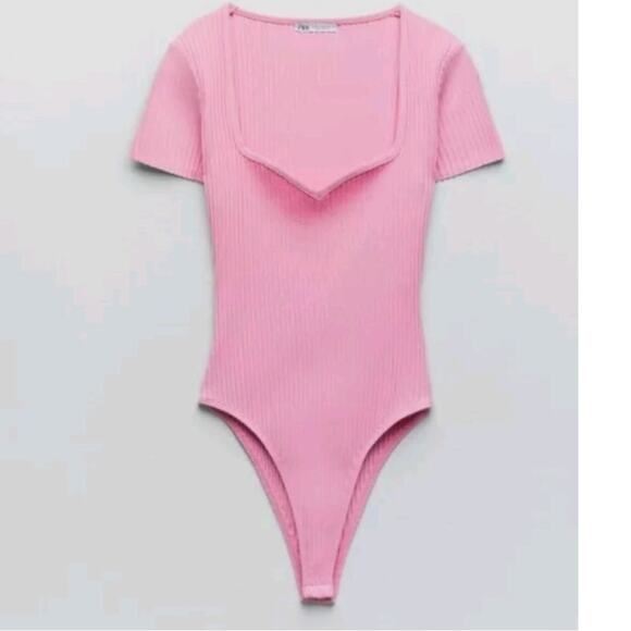 Zara Pink Ribbed Short Sleeve Bodysuit - Picture 6 of 8